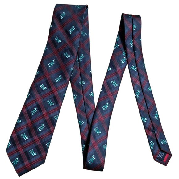 VTG Plaid Candy Cane Neck Tie Gray Red Tartan Christmas Holiday Party Hallmark - Picture 5 of 7